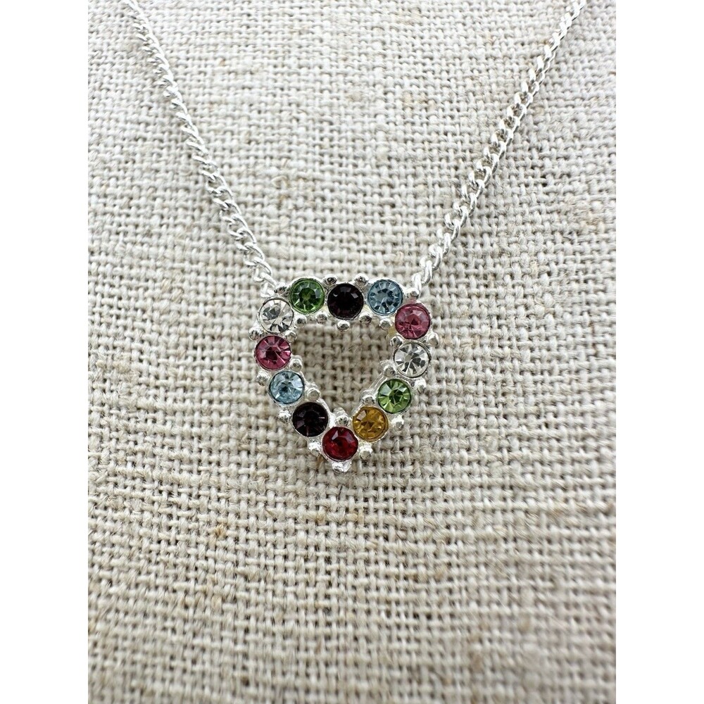 925 Sterling Silver Multi Color Cubic Zirconia Heart Necklace 16"